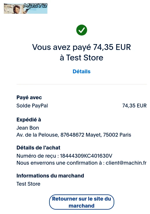 paiement effectué sur Paypal